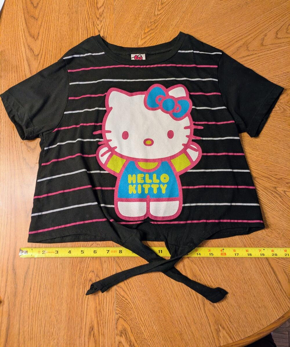 Hello Kitty - Y2K Sanrio Pink Stripe Tie Front Graphic Crop Tee - Sz S